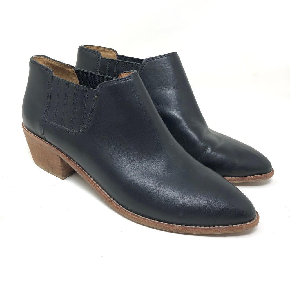 Madewell Womens 8.5 Myles Chelsea Ankle Booties‎ Black Leather Pointed Toe Heel